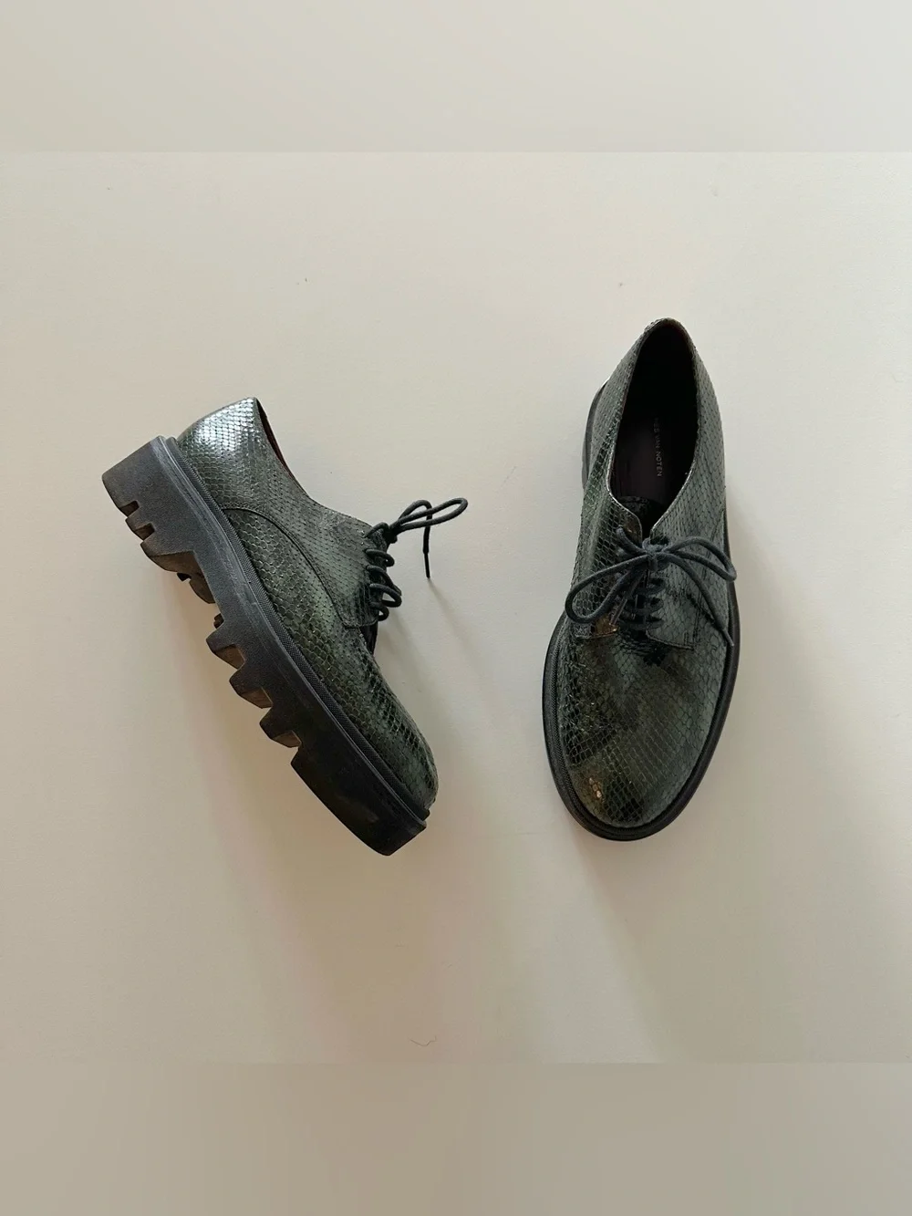 Dries Van Noten Green Snakeskin Python Derby Lug Sole Shoes 39 US 9 Avant Garde